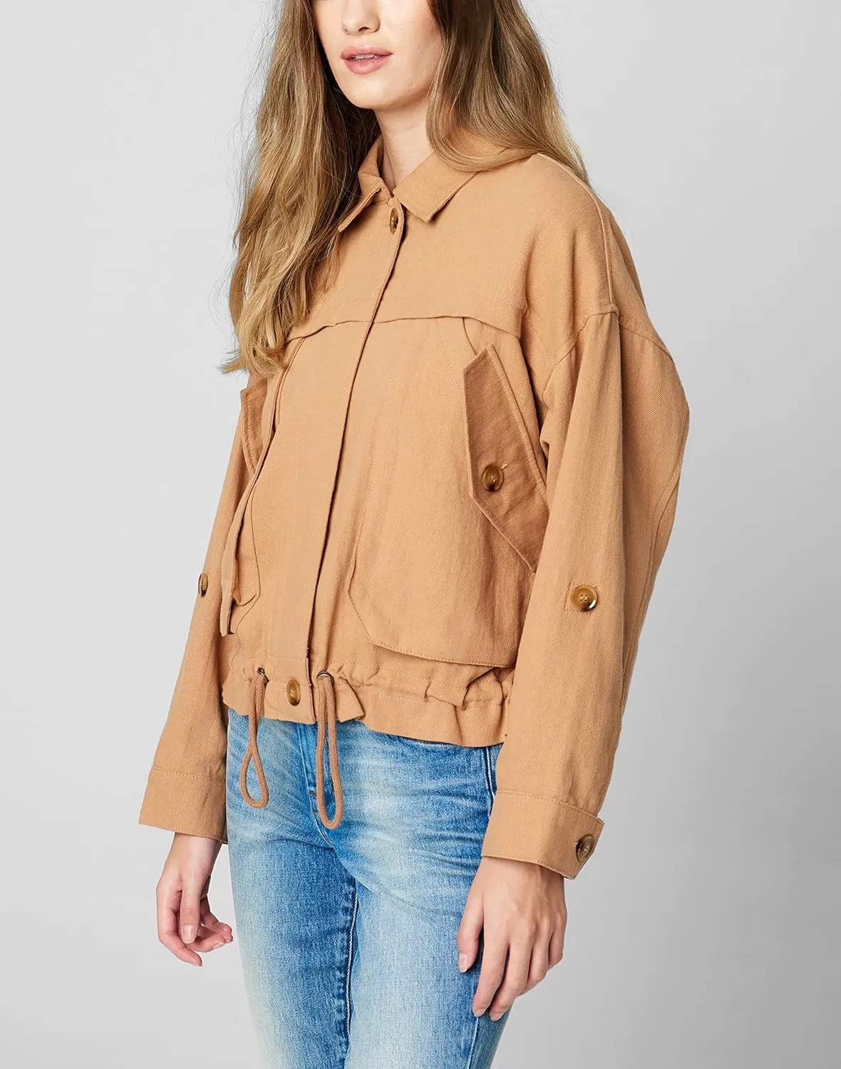 [BLANKNYC] womens Luxury Clothing Linen Utility Jacket With Pockets, Comfortable & Stylish Coat