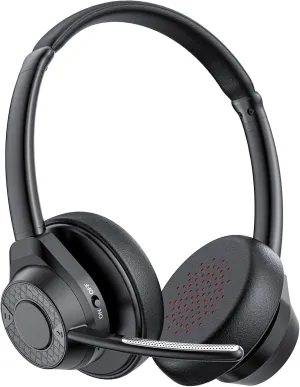 Bluetooth Headset, Wireless Bluetooth V5.4 Headphones with Microphone, Noise Canceling Multipoint Connect Wireless Headset with Mic for Work/Mobile/Laptop/Call Center/Noisy Office/Zoom - Black