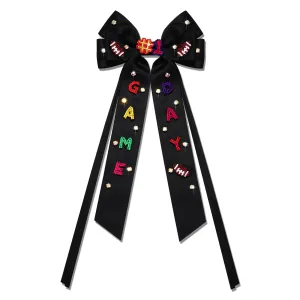 Boderier Game Day Accessories Hair Bows for Women Football Hair Bow Clip Long Tail Satin Ribbon Bow Barrette Hair Clip Sports Fan Hair Accessories Beaded GAME DAY Black