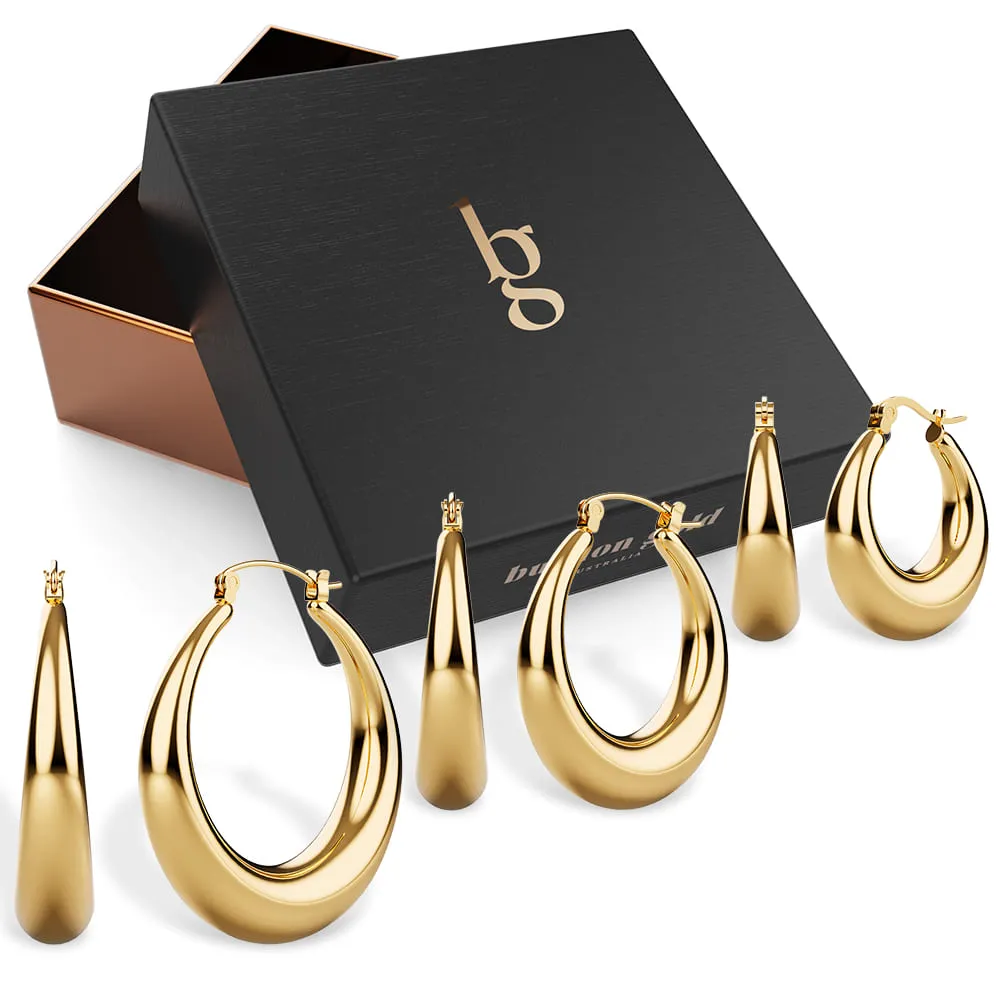 Boxed 3 Pairs of Csilla Gold Dome Hoop Earrings Set