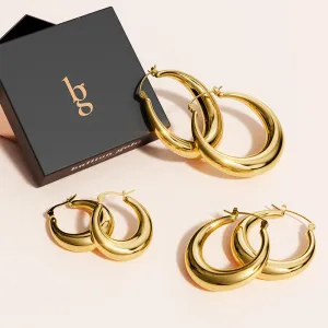 Boxed 3 Pairs of Csilla Gold Dome Hoop Earrings Set