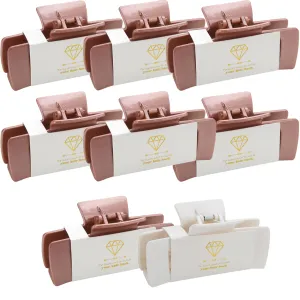 Bridesmaid Proposal Gifts - 4.1-inch Square Matte Claw Clips, 8pcs for Teen Girls, Cute Trendy Hair Accessories for Wedding Party Favors (White & Rose Gold)