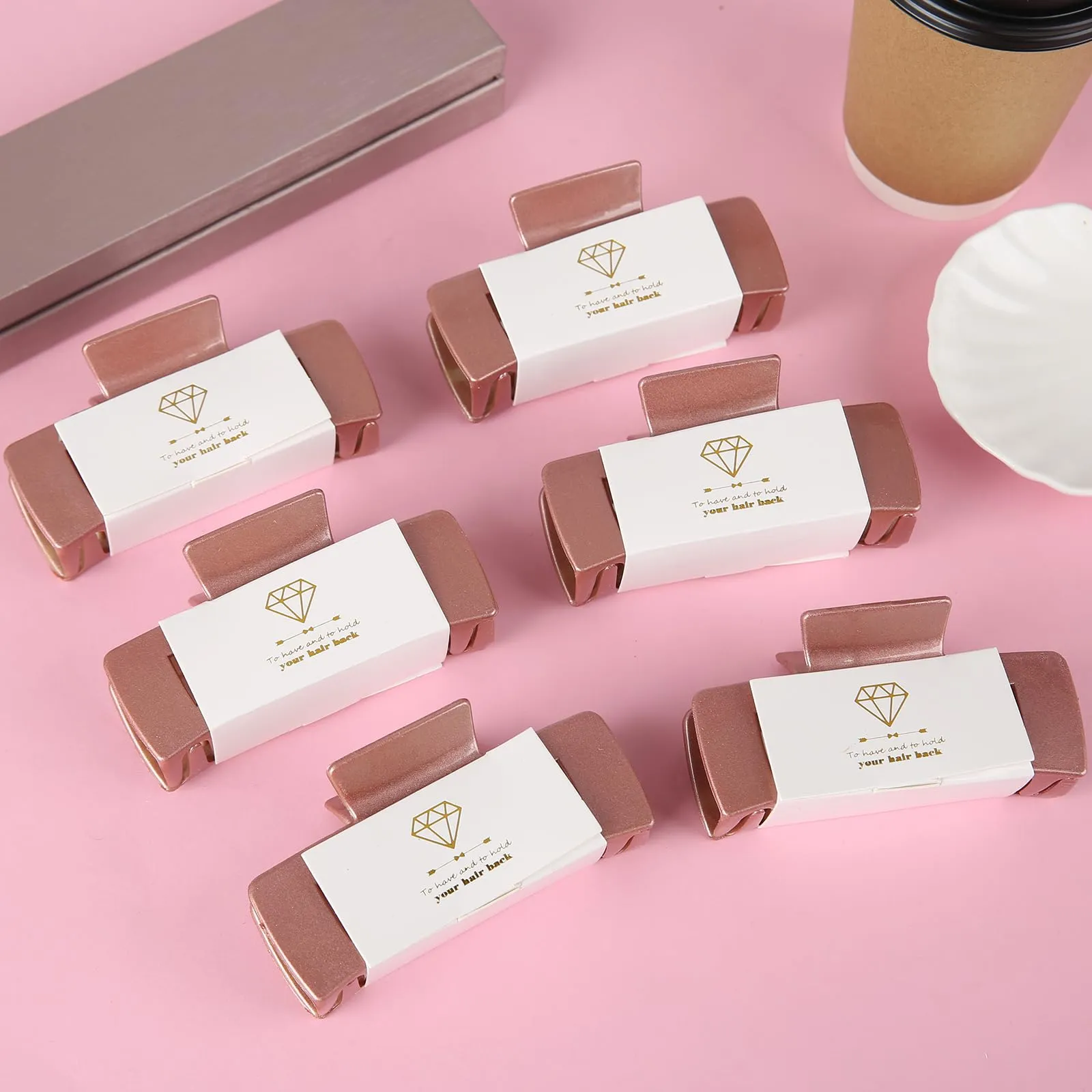 Bridesmaid Proposal Gifts - 4.1-inch Square Matte Claw Clips, 8pcs for Teen Girls, Cute Trendy Hair Accessories for Wedding Party Favors (White & Rose Gold)