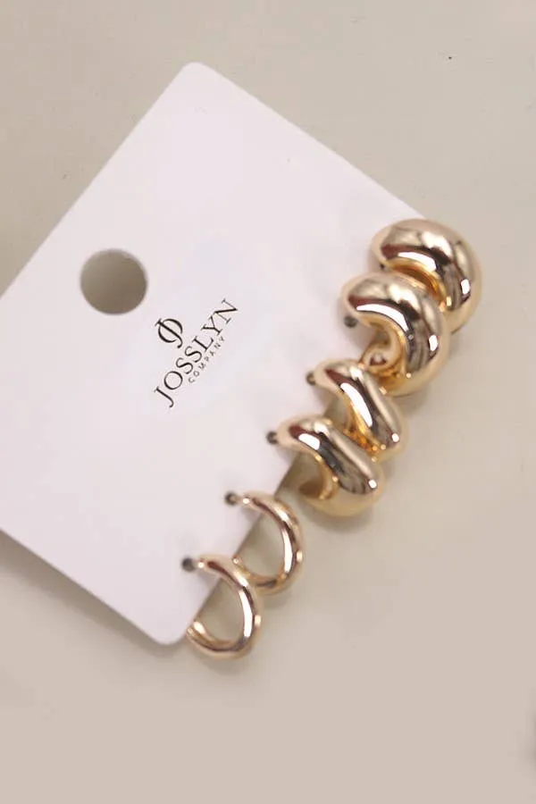 BUBBLE HOOP HUGGIE TRIO EARRINGS | 80E5359: Gold