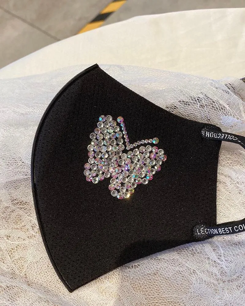 Butterfly Pattern Rhinestone Breathable Mouth Mask