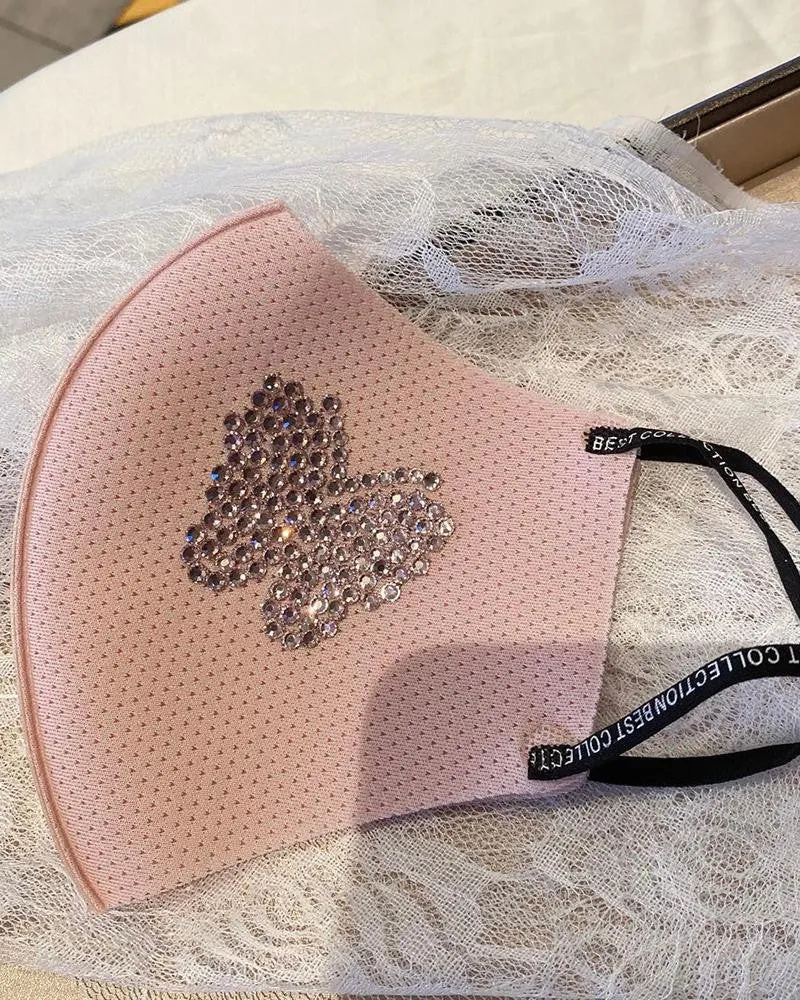 Butterfly Pattern Rhinestone Breathable Mouth Mask