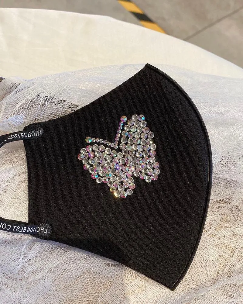 Butterfly Pattern Rhinestone Breathable Mouth Mask