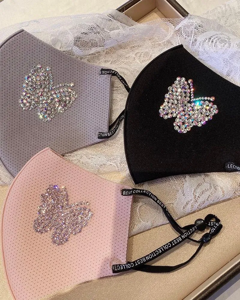 Butterfly Pattern Rhinestone Breathable Mouth Mask