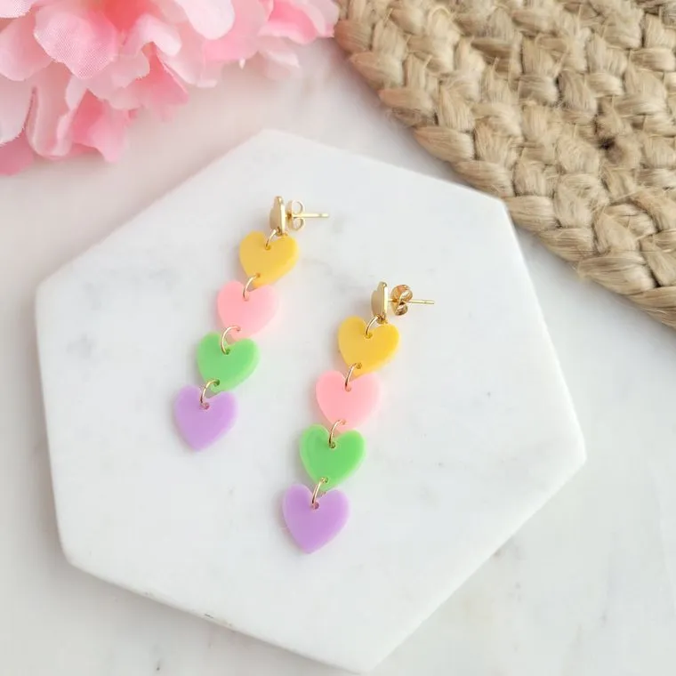 Candy Sweet Heart Earrings / Acrylic   18k Gold Plated
