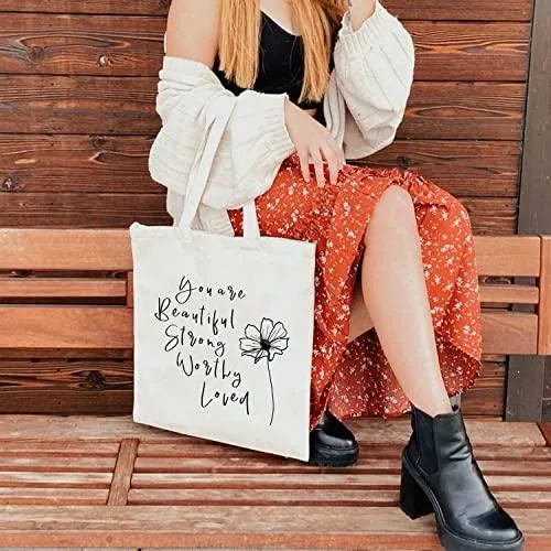 Canvas Tote Bag for Women Aesthetic Cute Tote Bags Inspirational Gifts Reusable Grocery Shopping Bags Book Tote