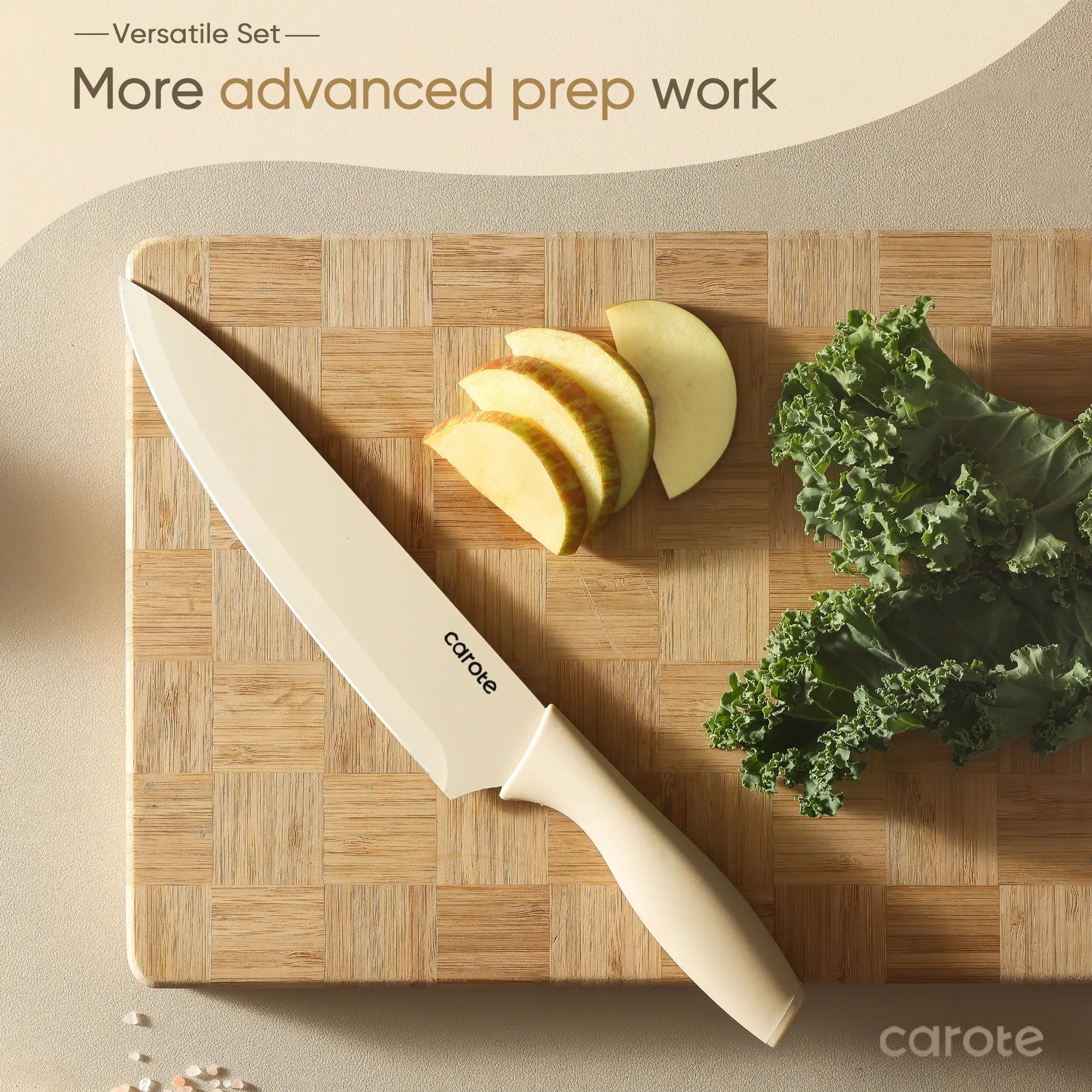 CAROTE 12 Pcs Kitchen Knife Set with Paring Knife, Stainless Steel with Creamic Coating, Dishwasher Safe