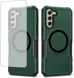 Case for Galaxy S21 5G Case, Samsung S21 SM-G991U with Tempered Glass Screen Protector, [Compatible with MagSafe] Military-Grade Shockproof Protective Phone Cover for Samsung Galaxy S21 Green