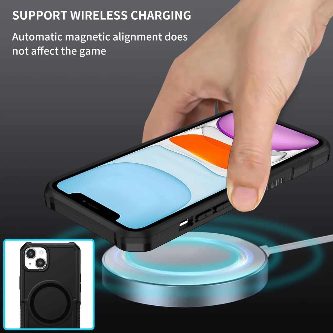 Case for iPhone 11 Case with Tempered Glass Screen Protector, [Compatible with MagSafe] Military-Grade Shockproof Protective Phone Cover for iPhone 11 Black