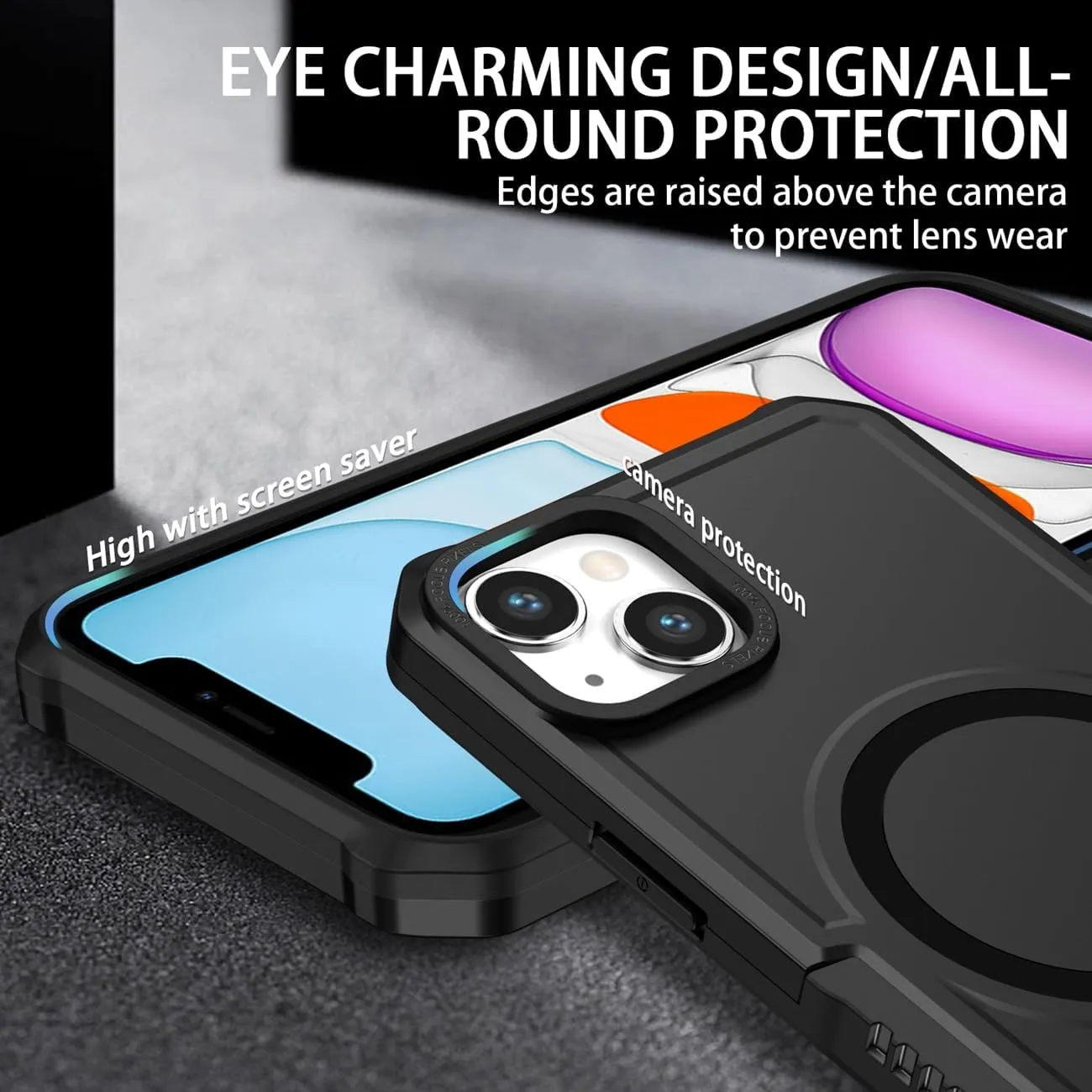 Case for iPhone 11 Case with Tempered Glass Screen Protector, [Compatible with MagSafe] Military-Grade Shockproof Protective Phone Cover for iPhone 11 Black