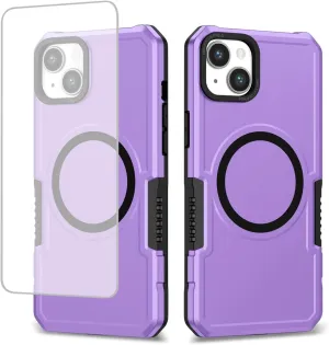 Case for iPhone 11 Case with Tempered Glass Screen Protector, [Compatible with MagSafe] Military-Grade Shockproof Protective Phone Cover for iPhone 11 Purple