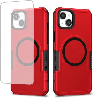 Case for iPhone 11 Case with Tempered Glass Screen Protector, [Compatible with MagSafe] Military-Grade Shockproof Protective Phone Cover for iPhone 11 Red