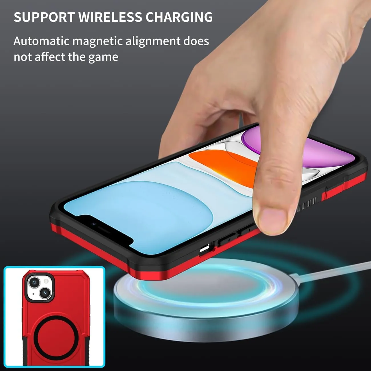 Case for iPhone 11 Case with Tempered Glass Screen Protector, [Compatible with MagSafe] Military-Grade Shockproof Protective Phone Cover for iPhone 11 Red
