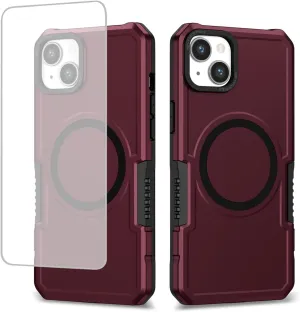 Case for iPhone 11 Case with Tempered Glass Screen Protector, [Compatible with MagSafe] Military-Grade Shockproof Protective Phone Cover for iPhone 11 Wine