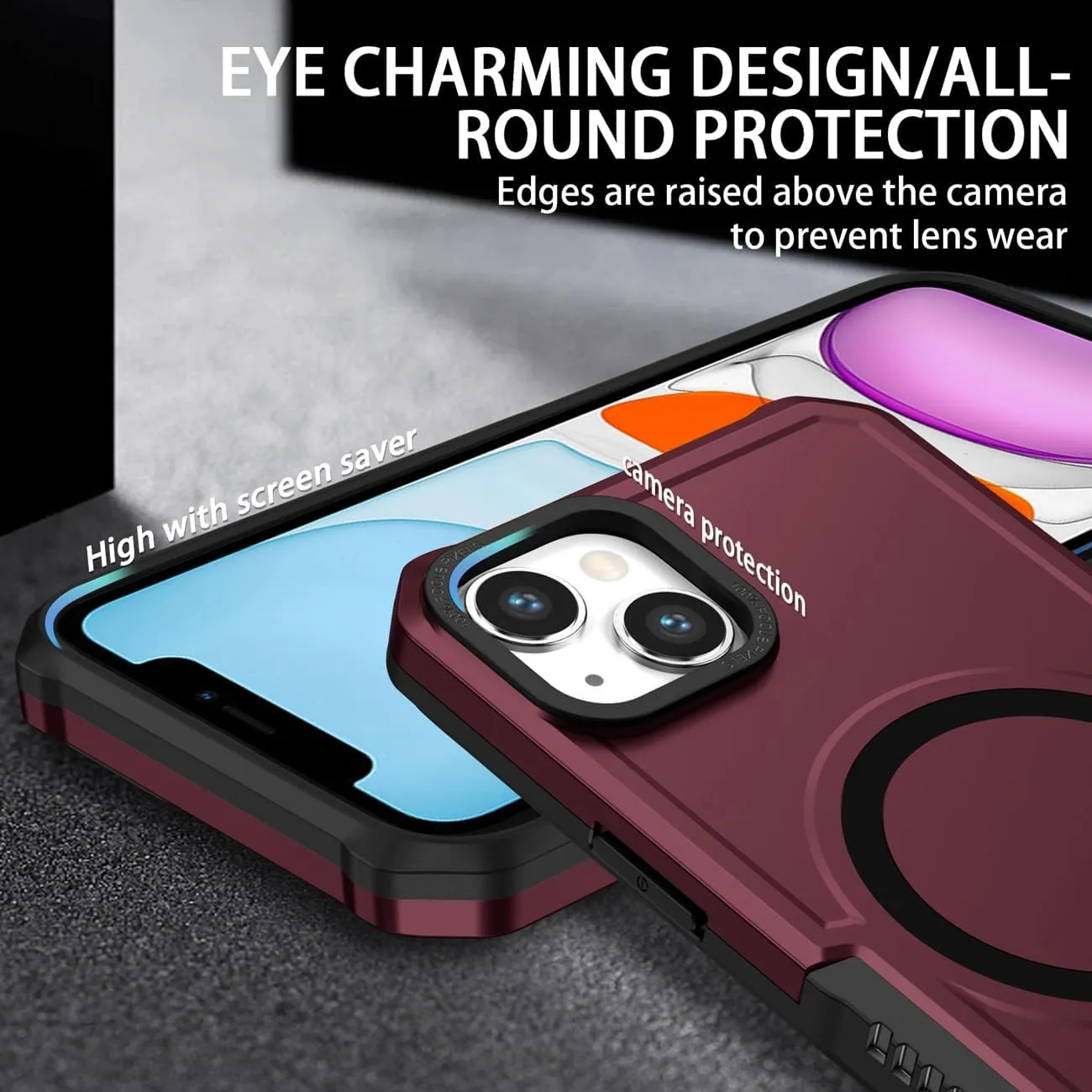 Case for iPhone 11 Case with Tempered Glass Screen Protector, [Compatible with MagSafe] Military-Grade Shockproof Protective Phone Cover for iPhone 11 Wine