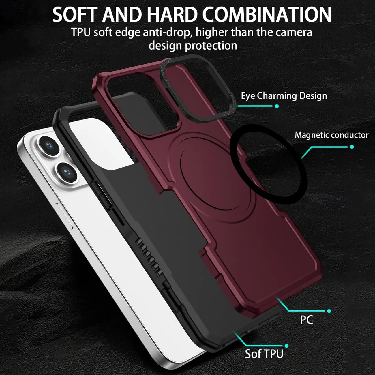 Case for iPhone 11 Case with Tempered Glass Screen Protector, [Compatible with MagSafe] Military-Grade Shockproof Protective Phone Cover for iPhone 11 Wine