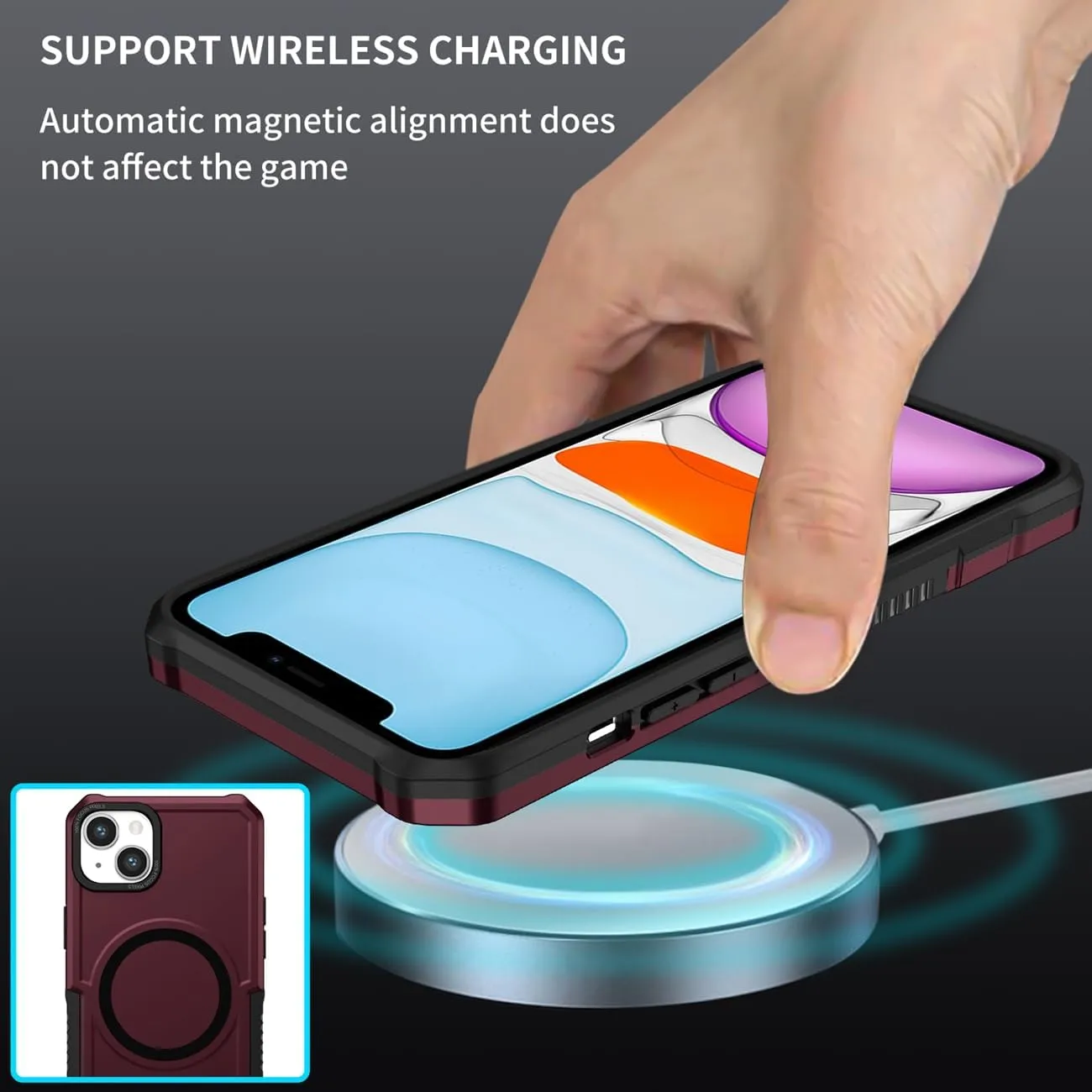 Case for iPhone 11 Case with Tempered Glass Screen Protector, [Compatible with MagSafe] Military-Grade Shockproof Protective Phone Cover for iPhone 11 Wine