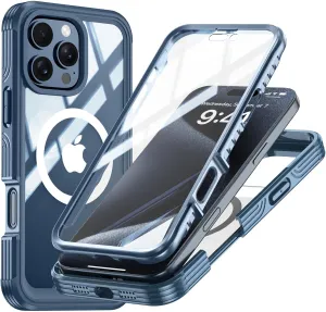 Case for iPhone 16 Pro Max/16 Pro/16 Plus/16, Compatible with Magsafe Upgrade Full-Body Heavy Duty Protection Clear Case with Built-in 9H Tempered Glass Screen Protector