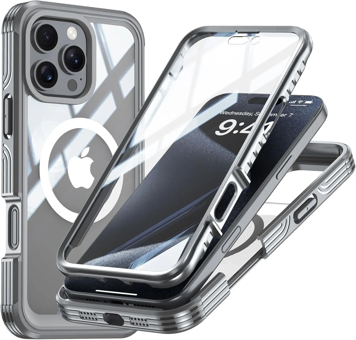 Case for iPhone 16 Pro Max/16 Pro/16 Plus/16, Compatible with Magsafe Upgrade Full-Body Heavy Duty Protection Clear Case with Built-in 9H Tempered Glass Screen Protector