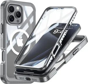 Case for iPhone 16 Pro Max/16 Pro/16 Plus/16, Compatible with Magsafe Upgrade Full-Body Heavy Duty Protection Clear Case with Built-in 9H Tempered Glass Screen Protector