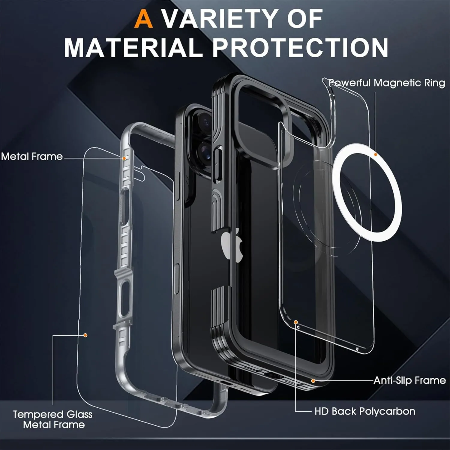 Case for iPhone 16 Pro Max/16 Pro/16 Plus/16, Compatible with Magsafe Upgrade Full-Body Heavy Duty Protection Clear Case with Built-in 9H Tempered Glass Screen Protector