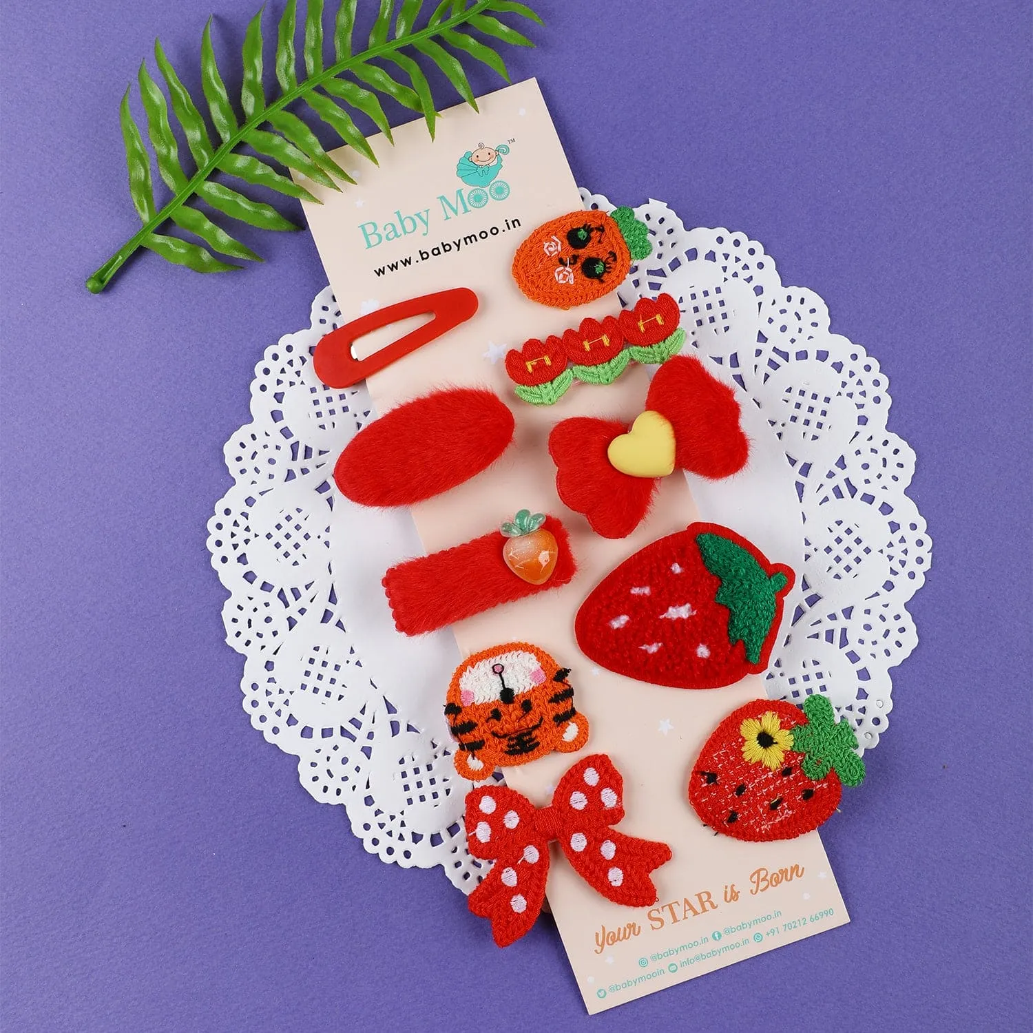 Cassandra Fruity Hair Clips Set 10 Pcs - Red