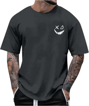 Casual Loose T Shirts for Men Summer Trendy Funny Print Short Sleeve Crewneck Pullover Lightweight Comfy Tees