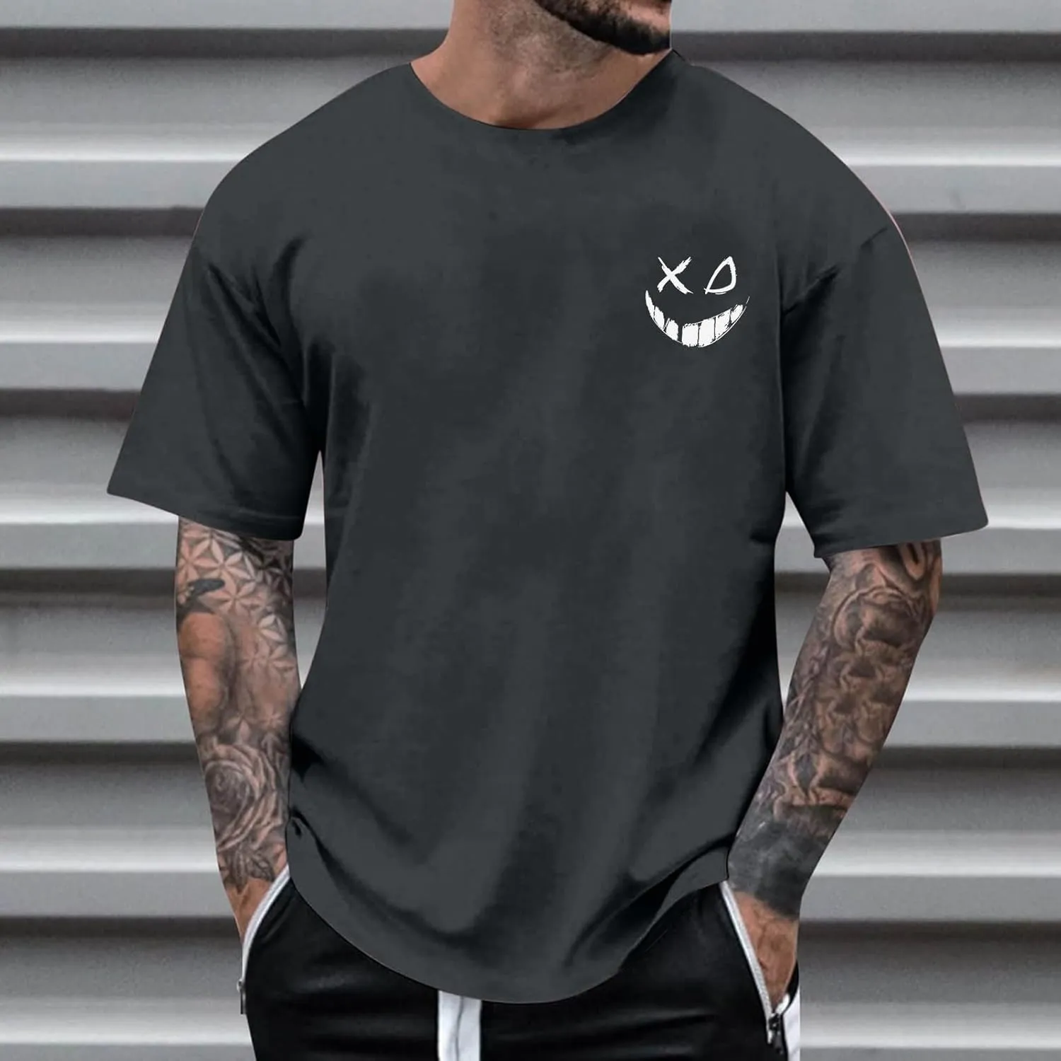 Casual Loose T Shirts for Men Summer Trendy Funny Print Short Sleeve Crewneck Pullover Lightweight Comfy Tees