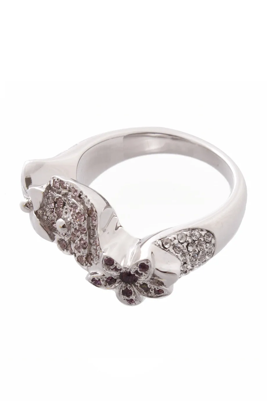 Christian Dior EXOTIC Silver Flower Crystal Ring