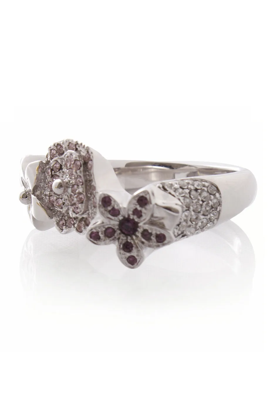 Christian Dior EXOTIC Silver Flower Crystal Ring