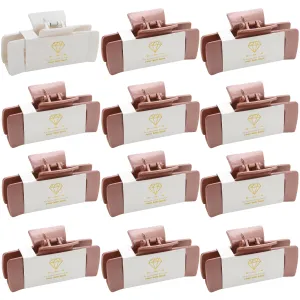 Ciulaiy Bridesmaid Hair Clip 4.1inch Square, 12pcs Large Matte Hair Claw Clips Teen Girls Trendy Stuff Cute Hair Clips for Wedding Party Favors (White&Rose Gold)