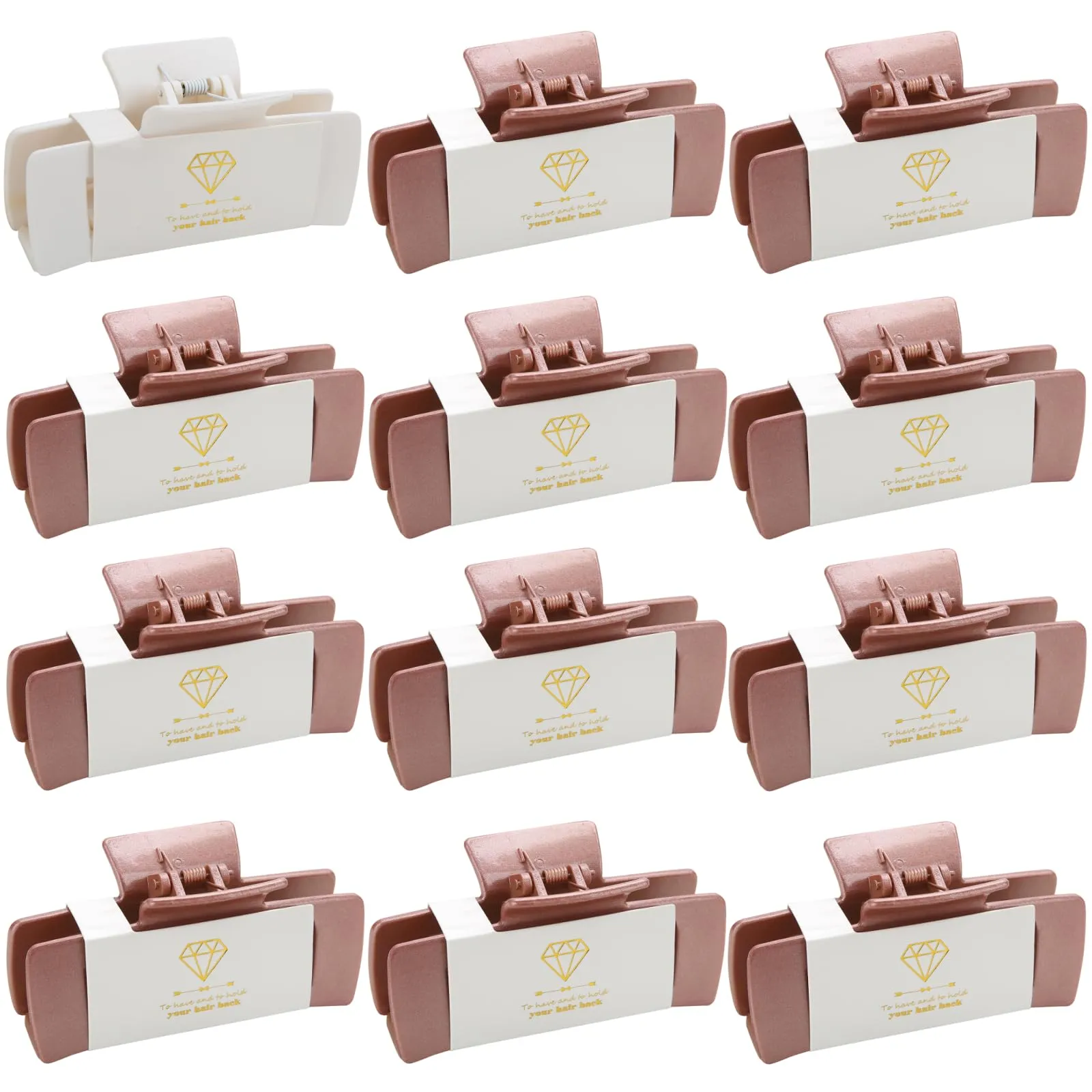 Ciulaiy Bridesmaid Hair Clip 4.1inch Square, 12pcs Large Matte Hair Claw Clips Teen Girls Trendy Stuff Cute Hair Clips for Wedding Party Favors (White&Rose Gold)