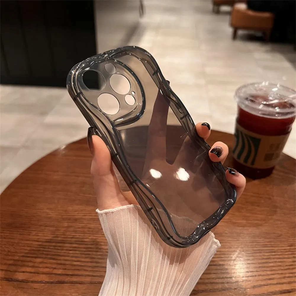 Clear Oval Curly Wave Bumper Phone Case for iPhone 15 14 13 12 11 Pro Max Mini XR XS 7 8 Plus Soft TPU Silicone Back Cover,Black,for iPhone 12