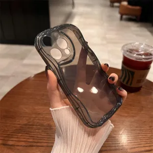 Clear Oval Curly Wave Bumper Phone Case for iPhone 15 14 13 12 11 Pro Max Mini XR XS 7 8 Plus Soft TPU Silicone Back Cover,Black,for iPhone 12