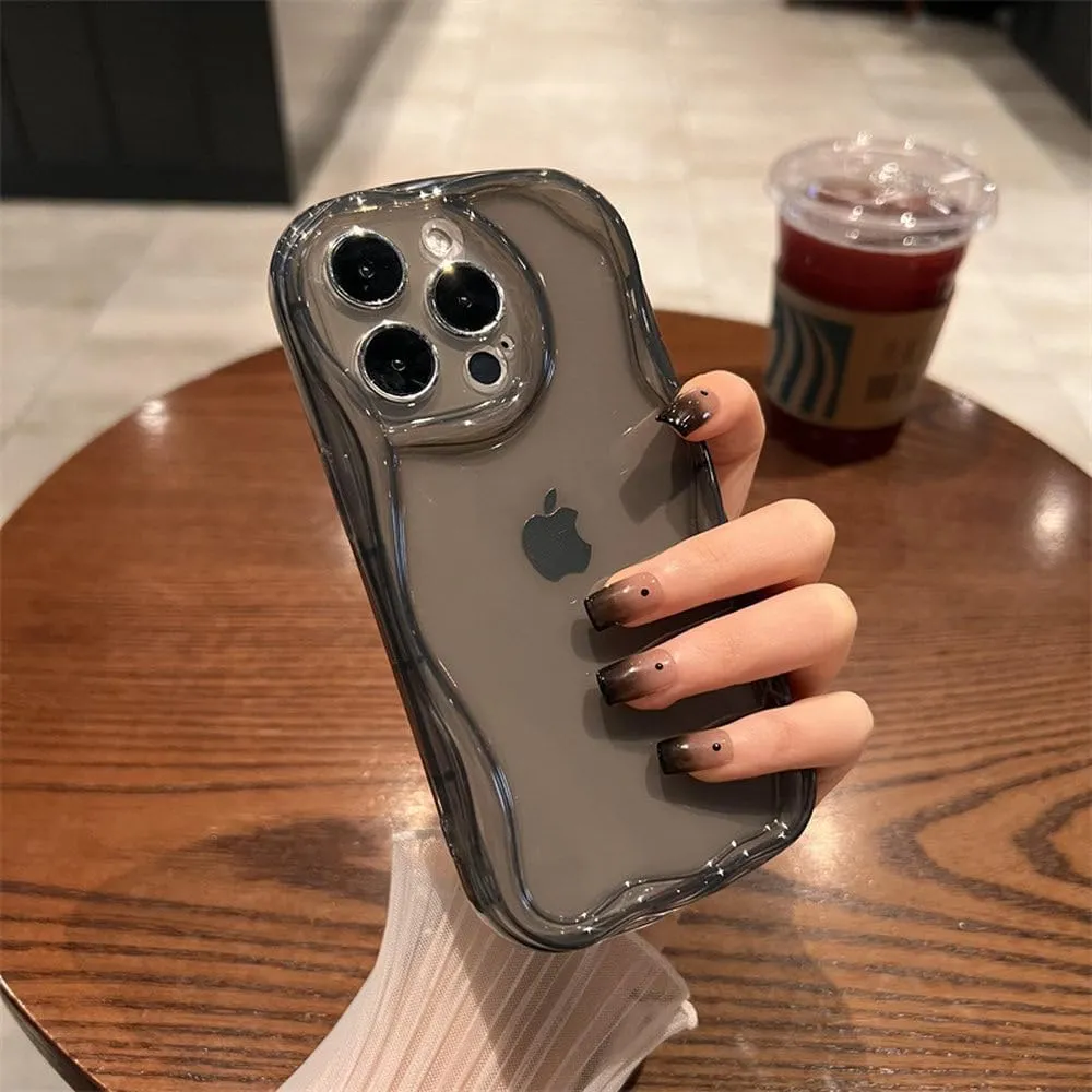 Clear Oval Curly Wave Bumper Phone Case for iPhone 15 14 13 12 11 Pro Max Mini XR XS 7 8 Plus Soft TPU Silicone Back Cover,Black,for iPhone 12