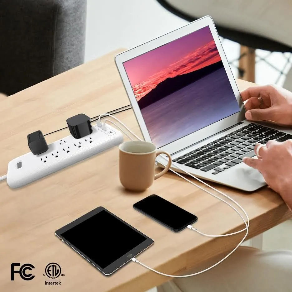 Clear Power 8-Outlet 2160J Home & Office Surge Protector Power Strip w/2-Port USB-A & 1-Port USB-C 20W PD Rapid Chargers, 5ft Power Cord, White, CP30002