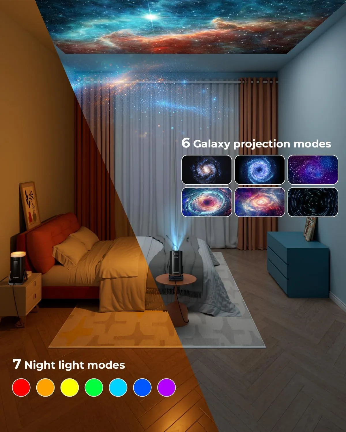 CLOKOWE Mini Projector, 4K 1080P Support projector with wifi and bluetooth, 270Adjustable Stand Outdoor Home Theater galaxy Projector with Android TV OS & 8000 APPS for Phone/TV Stick/Laptop/HDMI