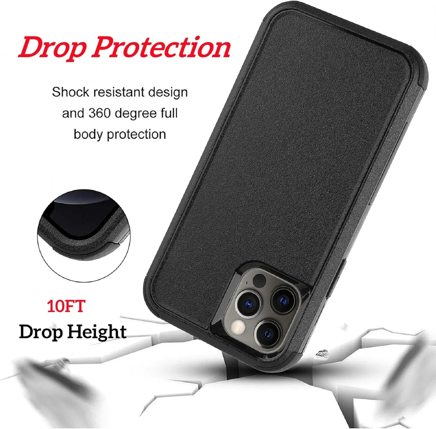 Co-Goldguard Case for iPhone 12/12 Pro Case [Shockproof] [Dropproof] [Tempered Glass Screen & Camera Lens Protector] Non-Slip Heavy Duty Protection Case for iPhone 12/12 Pro Case, 6.1 inch, Black