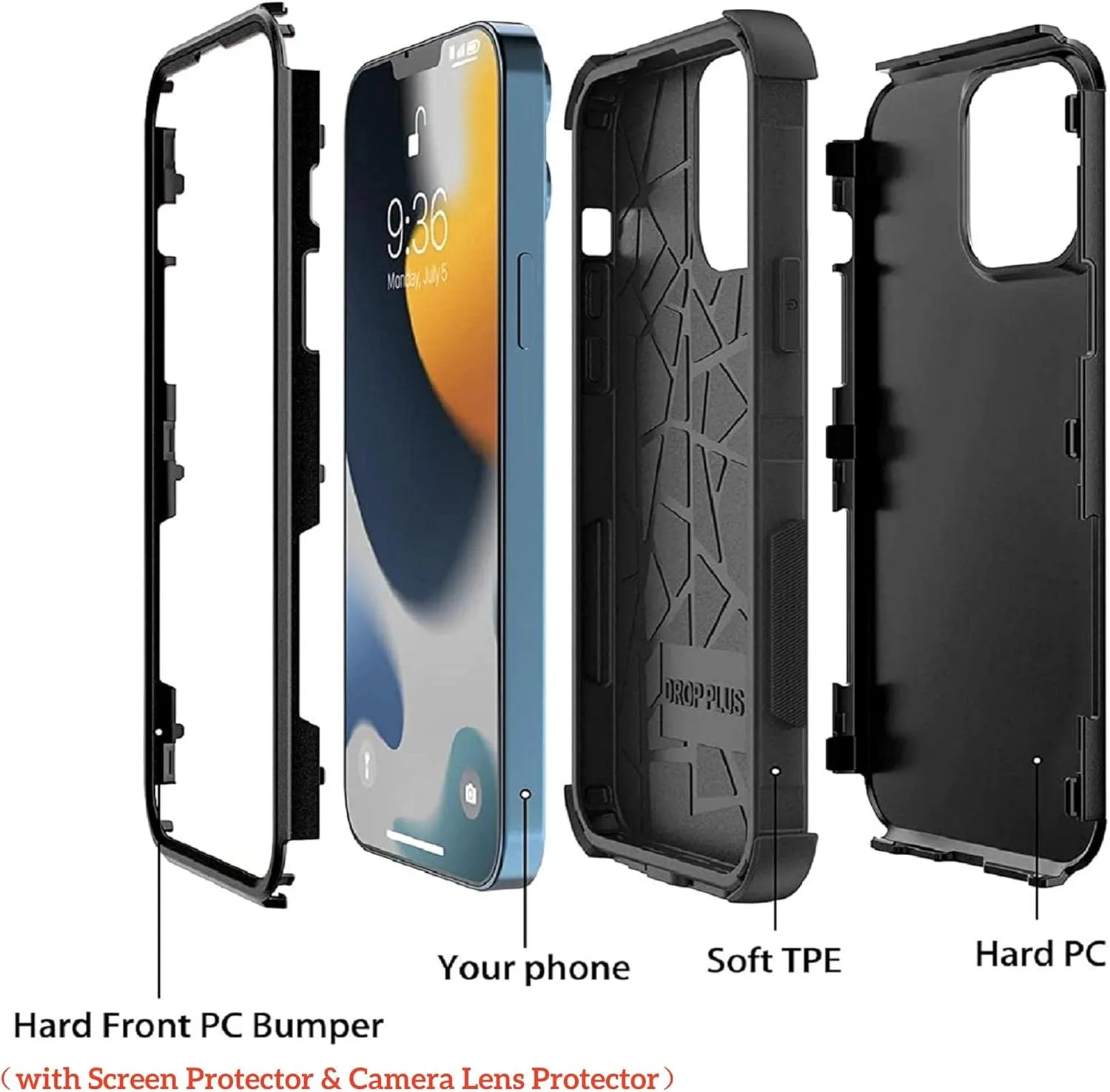 Co-Goldguard Case for iPhone 12/12 Pro Case [Shockproof] [Dropproof] [Tempered Glass Screen & Camera Lens Protector] Non-Slip Heavy Duty Protection Case for iPhone 12/12 Pro Case, 6.1 inch, Black
