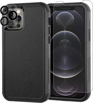 Co-Goldguard Case for iPhone 12/12 Pro Case [Shockproof] [Dropproof] [Tempered Glass Screen & Camera Lens Protector] Non-Slip Heavy Duty Protection Case for iPhone 12/12 Pro Case, 6.1 inch, Black