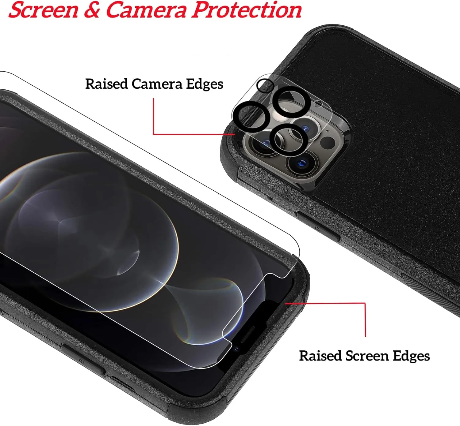 Co-Goldguard Case for iPhone 12/12 Pro Case [Shockproof] [Dropproof] [Tempered Glass Screen & Camera Lens Protector] Non-Slip Heavy Duty Protection Case for iPhone 12/12 Pro Case, 6.1 inch, Black