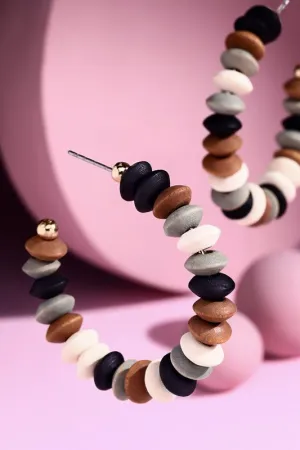 Color Coated Wooden Bead Hoop Earrings