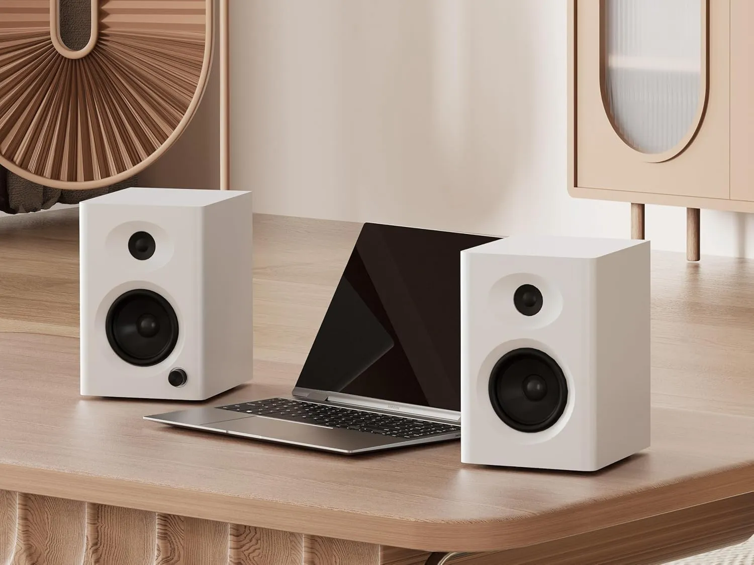 Computer Speakers for Desktop PC with Detailed Mellow Treble & Deep Bass, 60W Max Output, Compact Bookshelf Speaker for Home Office Laptop, Gaming, Audio Books, White Pair