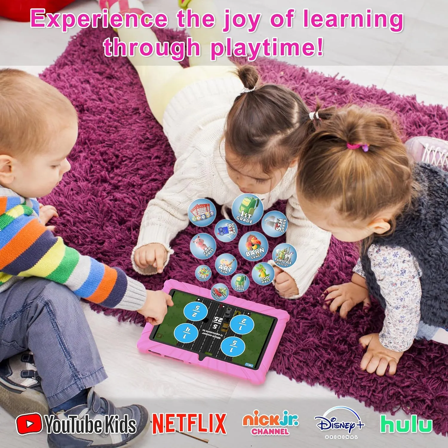 Contixo 7 Kids Tablet Bundle - Learning Tablet and Headphones for Kids, Includes 50  Disney Storybooks (Value $200), 7-inch HD, Ages 3-7, Parental Control, Android 11, 32GB, WiFi - Pink