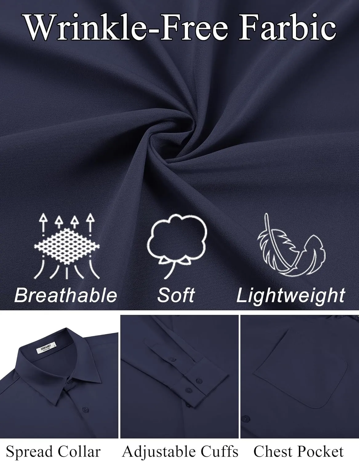 COOFANDY Mens Dress Shirt Long Sleeve Button Down Shirts Business Casual Wrinkle Free Shirts with Pocket