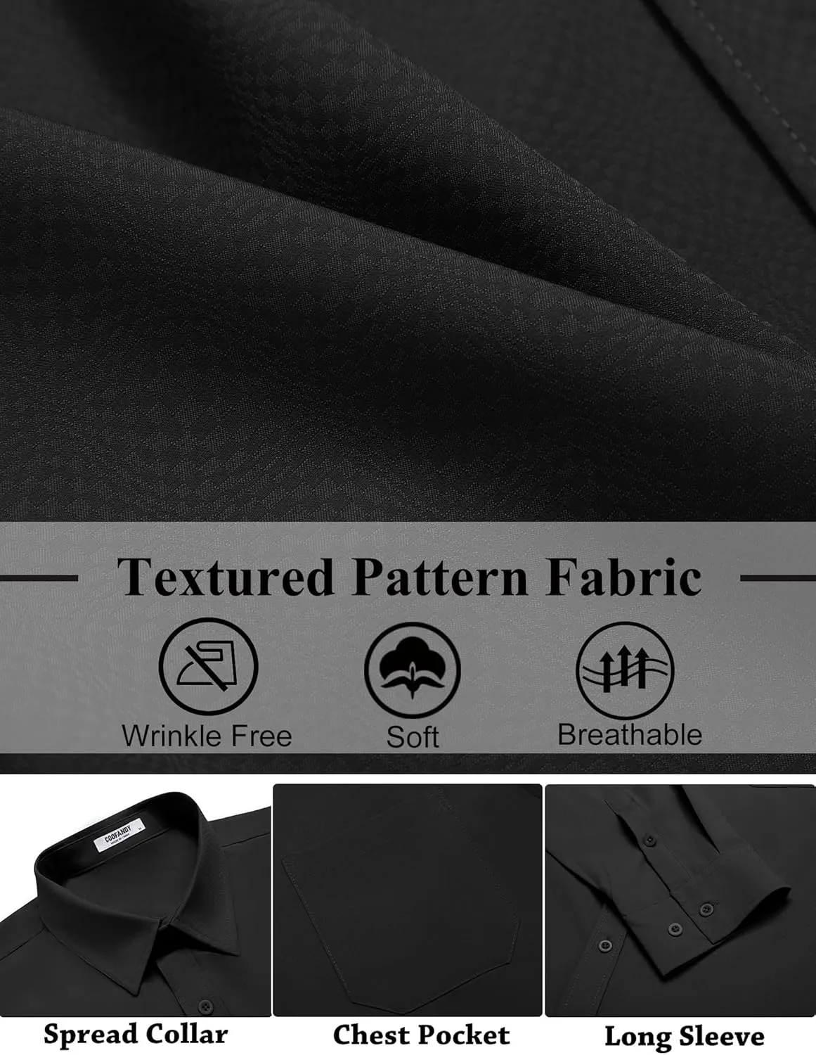 COOFANDY Mens Dress Shirts Long Sleeve Wrinkle Free Shirt Textured Business Casual Button Down Shirt